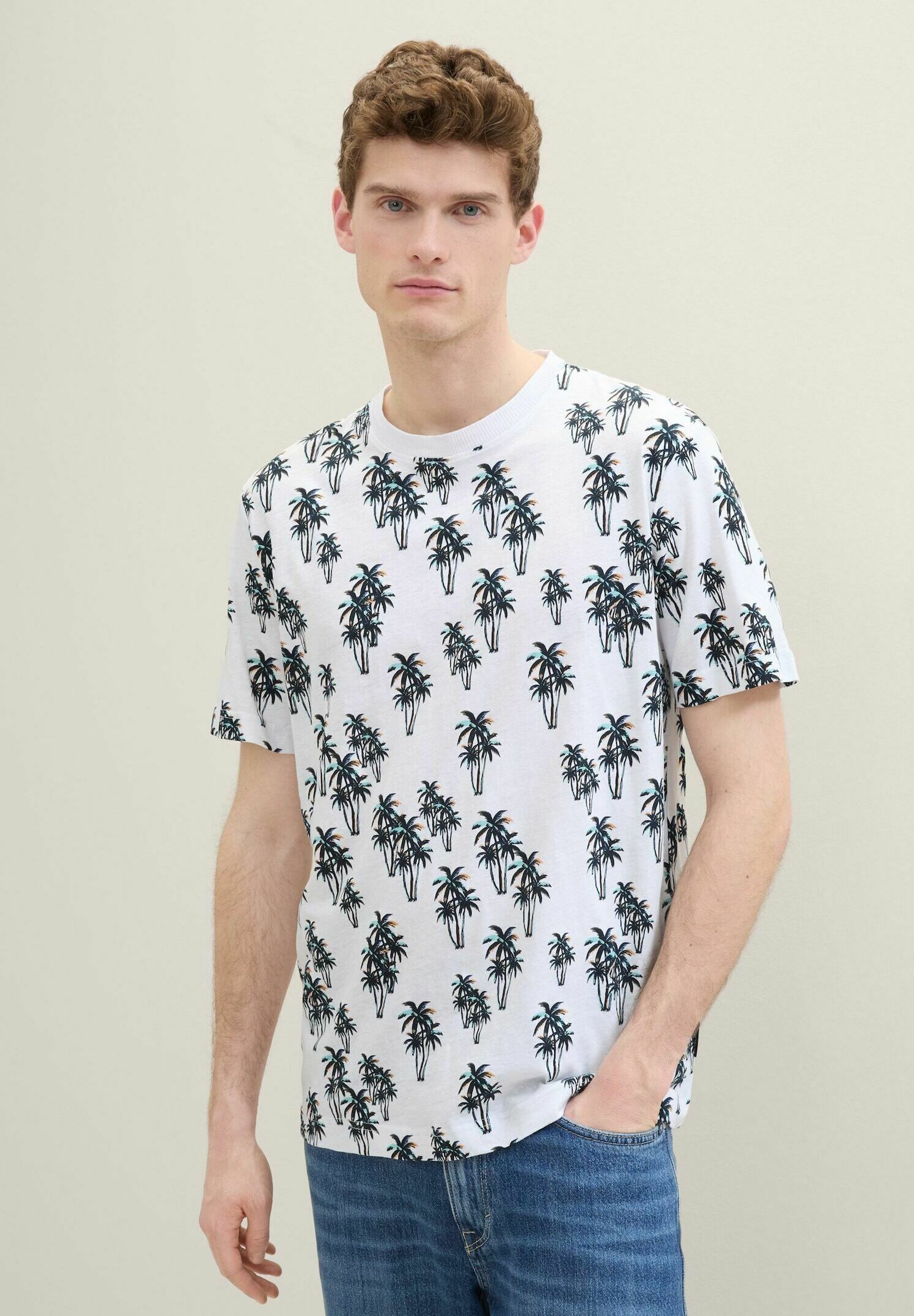 TOM TAILOR Herren T-Shirt Mit Palmen-Print – Regular Fit, Aus Weichem Single-Jersey, Nachhaltige Kollektion
