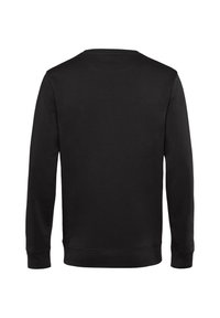 Felpa nera con maniche lunghe, scollo arrotondato e polsini e orlo a coste. Realizzata in un tessuto liscio senza motivi visibili.