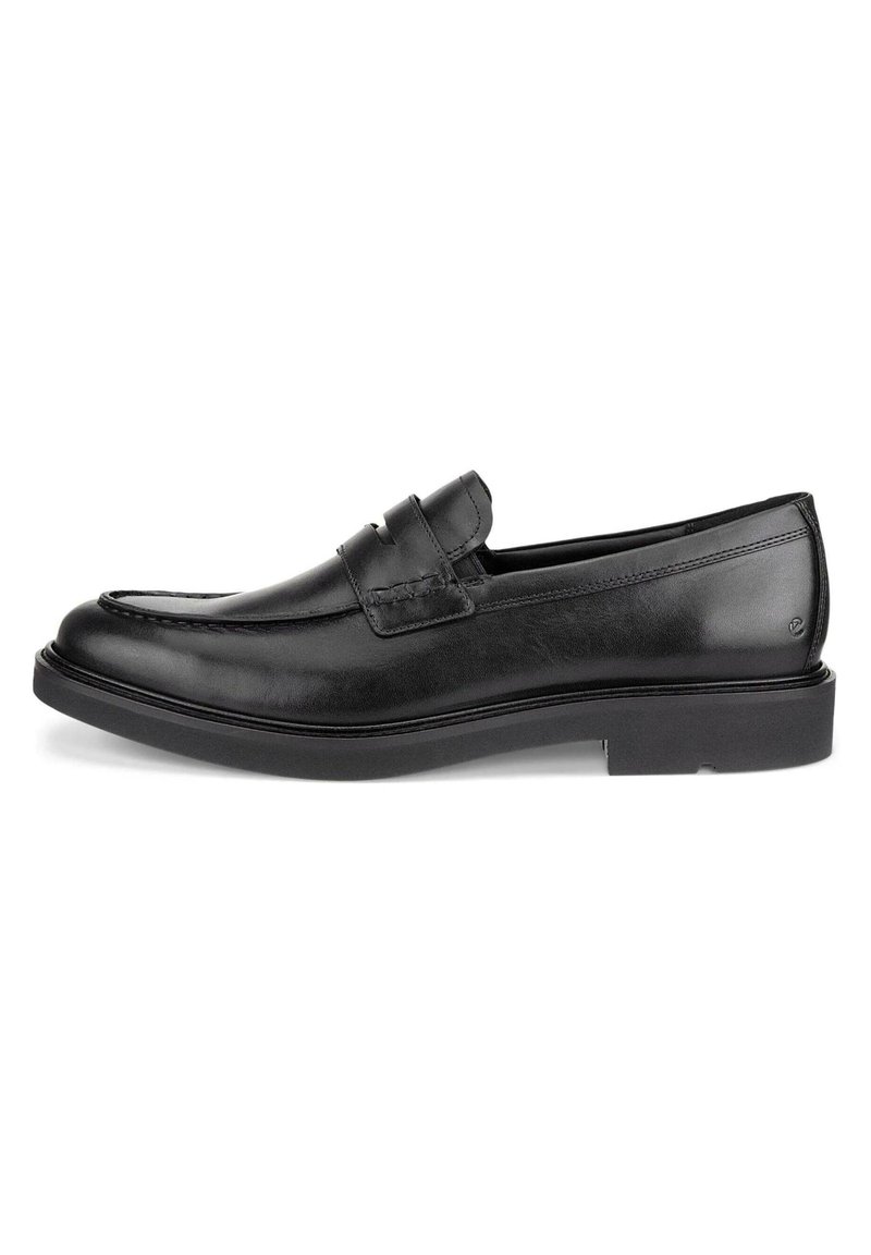 Fekete bőr loaferek, lekerekített orral, dekoratív varrással és alacsony, lapos gumitalppal. Slip-on dizájnnal és minimális részletezéssel rendelkezik.