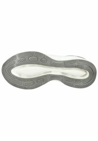 Suola di scarpa in gomma grigia testurizzata, con una intersuola bianca e un disegno del battistrada intricati per una migliore aderenza. Contorni progettati per comfort e supporto.
