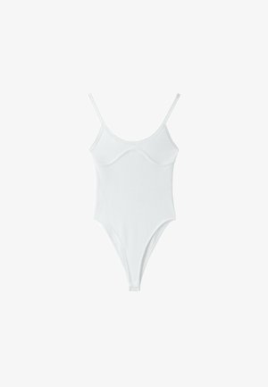 Stradivarius, RIBBED CORSET-DETAIL BODYSUIT - Débardeur - beige