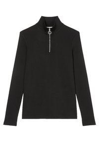 Maglia a collo alto nera con zip. Presenta un design aderente e maniche lunghe, realizzata in un tessuto testurizzato.