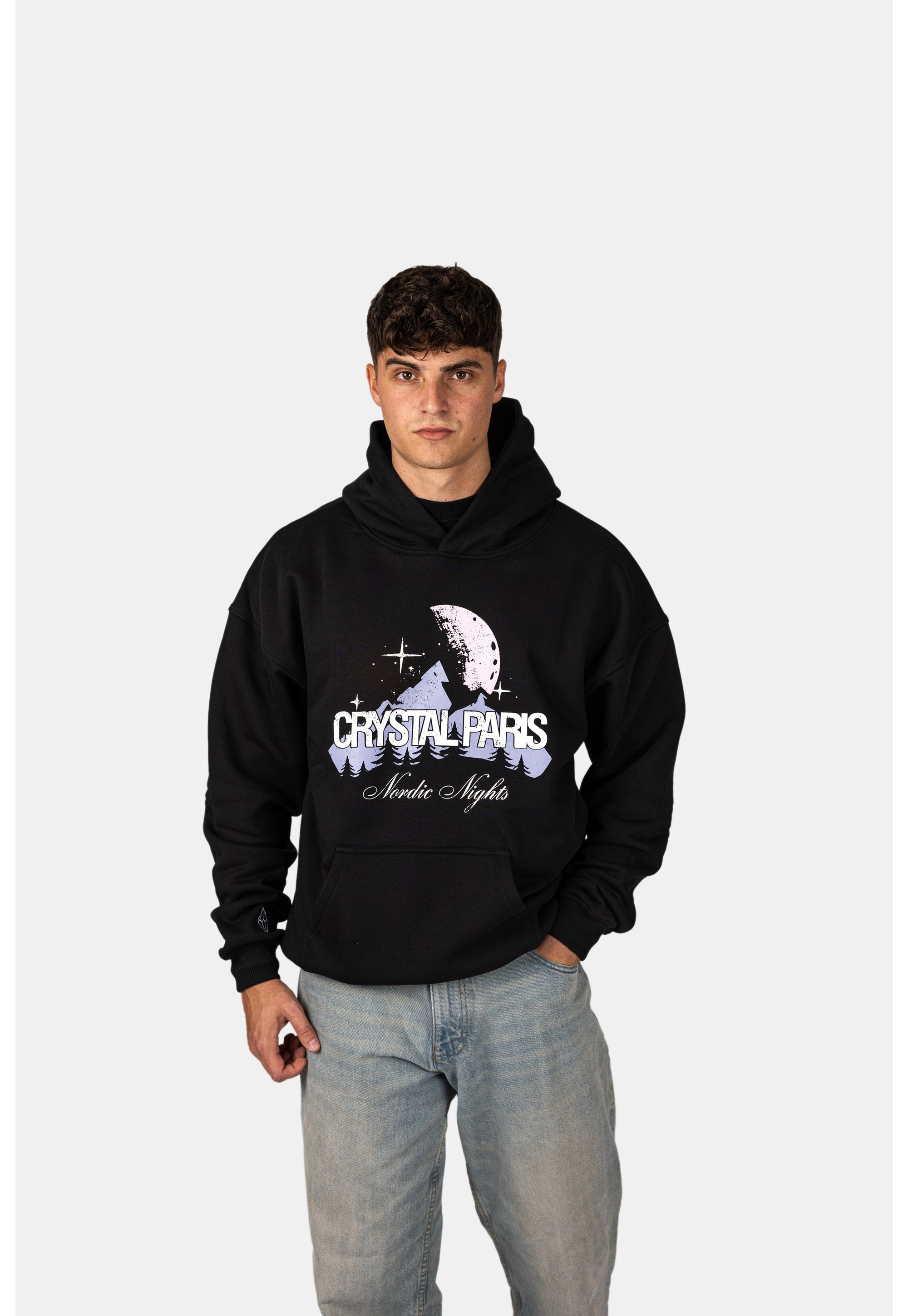ORANDESIGNE Hommes Femmes Crystal Hoodies Baggy Sweat à Capuche Sport Décontracté Imitation Diamant Sweatshirt Manche Coupe Pull Ample XS A Bleu Foncé