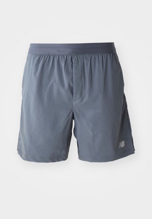 Men's athletic shorts in dark gray, made of lightweight material. Features an elastic waistband and a small logo on the lower leg.