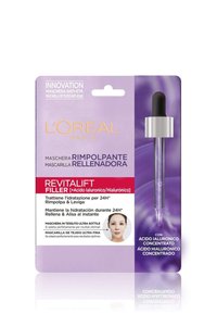 L'Oréal Paris MASCHERA IN TESSUTO REVITALIFT FILLER, AZIONE RIMPOLPANTE ANTI-ETÀ, EFFETTO SECONDA PELLE, ARRICCHITA CON ACIDO IALURONICO, 30 G - 3 PACK - Maschera viso - trasparente