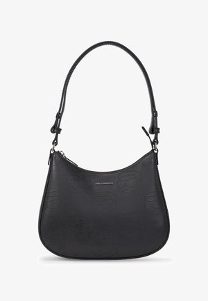 Must mustrebel juukseline must nahk õlavarre kott, millel on kõver siluett, reljeefne logo muster, reguleeritav rihm ja lukuga sulgemine. Sujuv tekstuur.