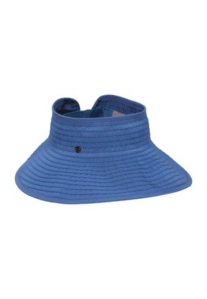 Blue wide-brimmed sun visor hat with stitched rings and an adjustable back strap.