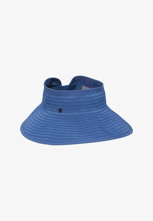 Blauer Sonnenvisierhut mit breiter Krempe, gesteppten Ringen und verstellbarem Rückengurt.