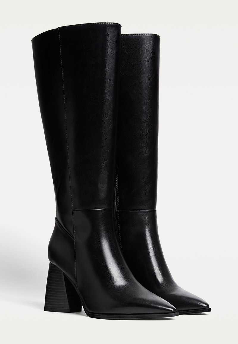 Stivali Rosa Chiaro Alti Al Ginocchio Donna, Punta Quadrata E Tacco Grosso 8 Cm, Stivaloni Trendy In Ecopelle Con Cerniera