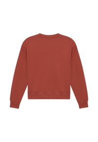 Terracotta cropped sweatshirt met lange mouwen, geribde manchetten en een ronde halslijn. Gladde textuur, minimalistisch ontwerp zonder afbeeldingen.