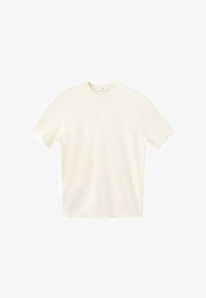 T-shirt blanc uni à manches courtes et col rond, posé à plat sur un fond blanc.