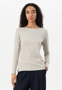TOM TAILOR STRIPED BOAT NECK - Topper langermet - taupe/offwhite