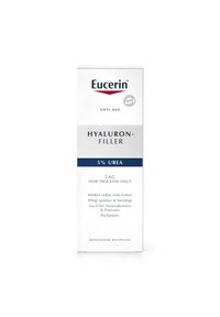 Eucerin Hyaluron-Filler cream box, white with blue accents, displays "5% Urea" and "Anti-Age" in clear text, designed for very dry skin.