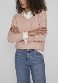 VILA VIRIL V-NECK NOOS - Džemperis - misty rose/melange