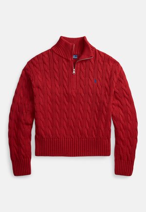 CABLE-KNIT COTTON QUARTER-ZIP SWEATER - Πουλόβερ - brick