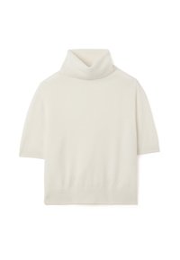 Suéter de cuello alto de manga corta en suave tejido blanco, con un cuello alto, puños acanalados y un dobladillo ajustado para una Silueta suave.