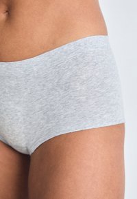 Sivi pamučni hipster donji veš s glatkim, rastezljivim pojasom i bešavnim dizajnom, koji prikazuje mekanu teksturu.