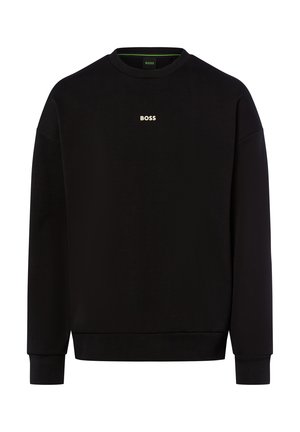 Zwarte sweatshirt met BOSS-logo in lichte kleur, met een ronde hals, lange mouwen en geribde manchetten en onderrand. Soepele textuur.