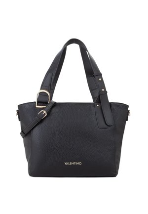 Sac à main Valentino en cuir noir texturé avec deux poignées, une bandoulière réglable et une boucle ainsi qu'un logo ton or.