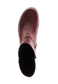 Bottines en cuir marron avec une texture lisse, bout arrondi, fermeture éclair sur le côté et une doublure intérieure douce. Elles disposent d'une semelle en caoutchouc flexible.