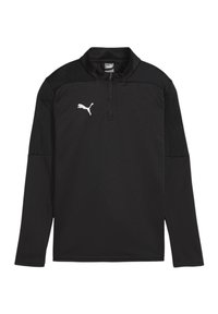 Maglietta a maniche lunghe Black Puma con colletto a mezza zip, parte anteriore testurizzata e logo bianco a contrasto. Presenta maniche a coste e un design snello.