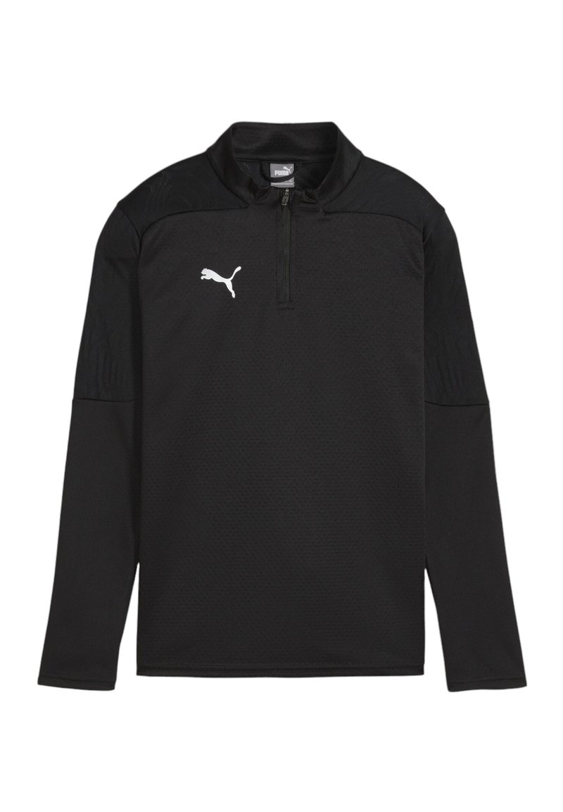 Maglietta a maniche lunghe Black Puma con colletto a mezza zip, parte anteriore testurizzata e logo bianco a contrasto. Presenta maniche a coste e un design snello.