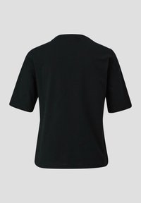 Zwarte short-sleeve t-shirt met een ronde hals, een gladde textuur en een relaxed fit. De achterkant toont een schoon, eenvoudig ontwerp.