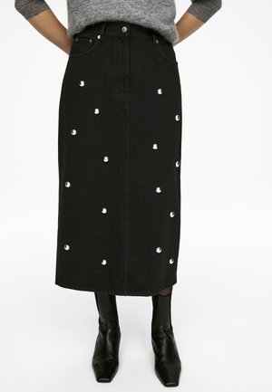 STUDDED - Denim skirt - black