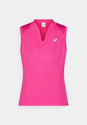 Ärmlös sporttopp i starkt rosa med V-ringning. Tillverkad av mjukt, lätt tyg med subtil lyster och logotypdetalj.