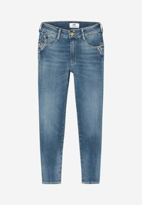 Strakke jeans in lichtblauw denim, met een klassieke vijf-pocketontwerp, riemlussen en een rits met knoopsluiting.