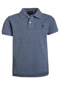 Navy modrá polo košile vyrobená z texturované bavlny, s klasickým límečkem, třemi knoflíky a malým vyšívaným logem na hrudi.