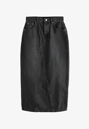 Mustmustest mustrikk mustline, millel on eesava, kõrge talje, vöökohad ja kaks esikotti. Klassikaline viis taskut stiil hõbedaste detailidega.