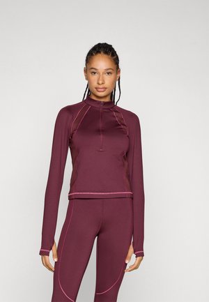 TEXTURED 1/2 ZIP - Tops ar garām piedurknēm - dark maroon/fuchsia dusk/metallic silver-coloured