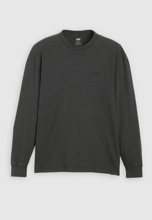 T-shirt à manches longues en coton gris foncé, doté d'un col rond et d'une texture douce, avec un logo discret imprimé sur le devant.