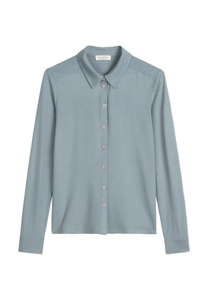 Lange mouwen knoopshirt van lichtblauwe stof. Kenmerkt zich door een klassieke kraag, knoopsluiting aan de voorkant en manchetten met een egale textuur.