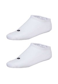 Calzini bianchi alla caviglia con un design senza cuciture, texture morbida e un piccolo logo nero vicino all'area delle dita. Ideali per calzature a profilo basso.