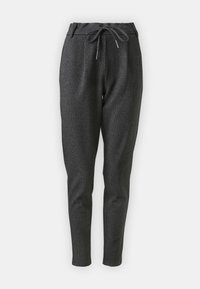 Pantalons de style jogger gris texturé avec une taille élastique ajustable et des jambes fuselées. Présente un motif pied-de-poule subtil.