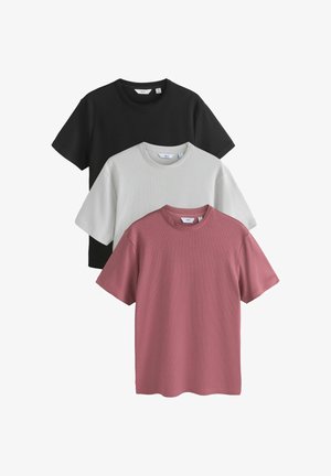 Next, REGULAR FIT - SHORT SLEEVE TEXTURED 3 PACK - T-Shirt basic - pink/grey/black