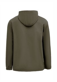Kapuzensh jacket in olivgrün, aus glattem, wasserabweisendem Material. Verfügt über elastische Bündchen und einen geraden Schnitt für eine entspannte Passform.