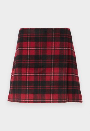 Rood en zwart geruite mini-jurk, gemaakt van zachte stof met een uitlopende vorm, voorzien van horizontale stiksels en een nette zoom.