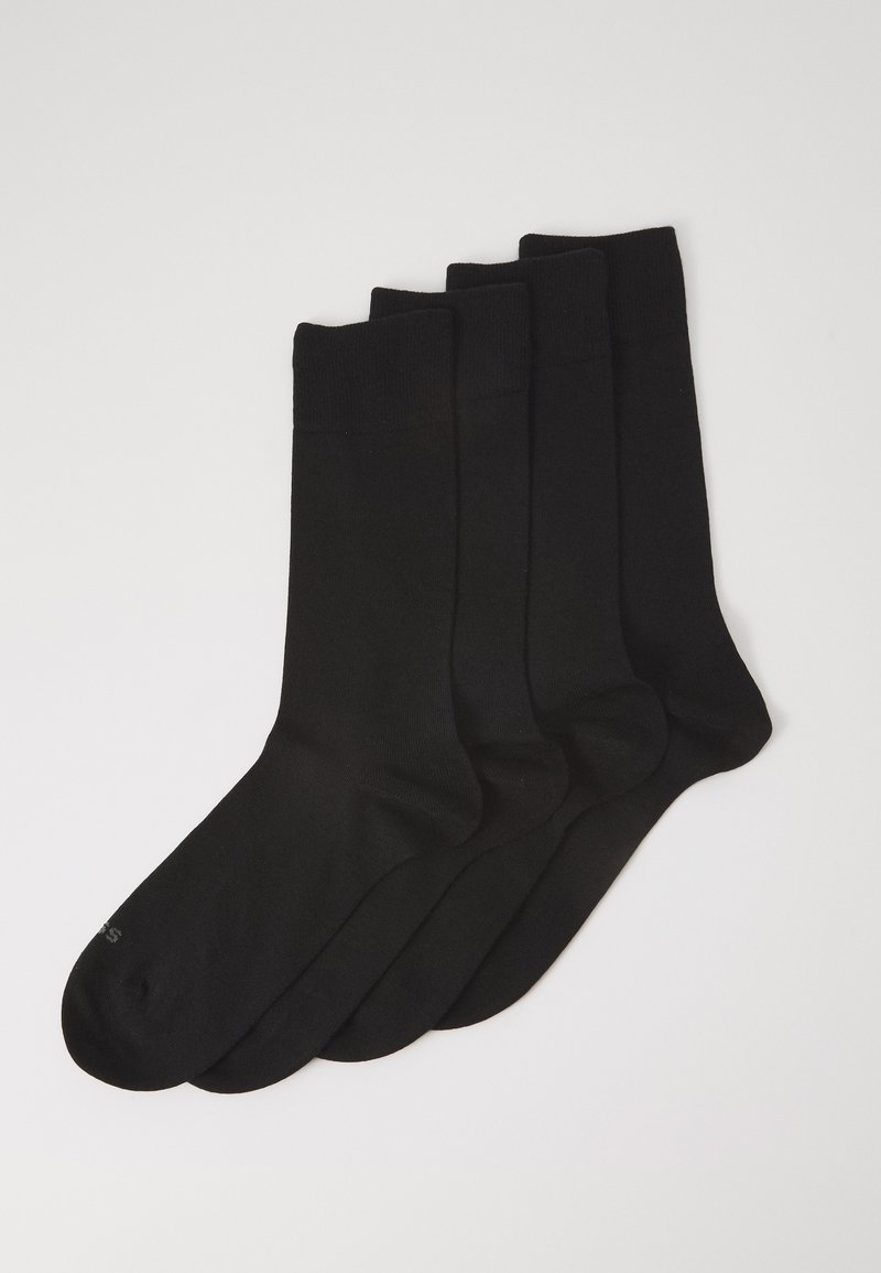 Sosete negre din bumbac, pachet de patru, cu o textură netedă și zonele de vârf și călcâi întărite, potrivite pentru purtarea zilnică.