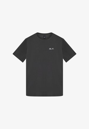 Męska czarna koszulka na krótki rękaw wykonana z bawełny, z okrągłym dekoltem i białym logo "RLX." na lewej piersi. Gładka faktura.