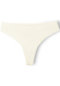 Crème-kleurige stringonderbroek met een gladde, zachte textuur. Heeft een minimalistisch ontwerp en dunne zijkanten voor een low-profile pasvorm.