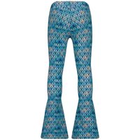 Ubrede leggings i blå og grønne nyanser med et bladmønster. Laget av elastisk stoff, med høy midje og flared hem.