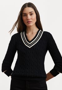 Lauren Ralph Lauren Petite - GASSED COTTON LONG SLEEVE SWEATER - Jumper - black/mascarpone cream Thumbnail Image 1