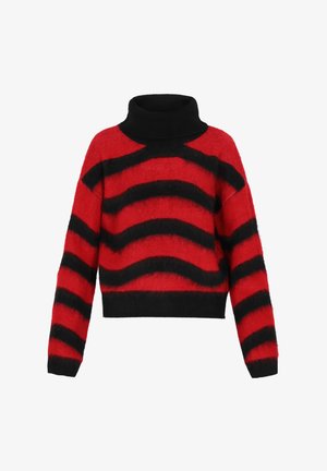 Punane ja must triibuline lühike sviiter, millel on kõrge must kaelus. Valmistatud pehmest materjalist, millel on lainelised triibud üle keha ja varrukate.