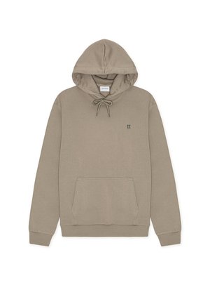 Μπεζ φούτερ με κουκούλα και κορδόνι, μπροστινή τσέπη, ριμπ μανσέτες και τελείωμα, με μικρό σκούρο πράσινο λογότυπο "II" στο στήθος.