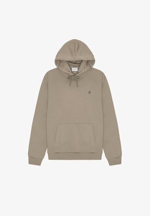 Beežist kapuutsiga dressipluus paelaga, esitasku, soonikkoes varrukaservade ja alaosaga, rinnal väike tumeroheline "II" logo.