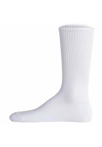 Weiße Baumwollcrew-Socke mit geripptem Muster und verstärkter Zehenpartie. Entworfen für Komfort und Langlebigkeit, in einer klassischen einfarbigen Ausführung.