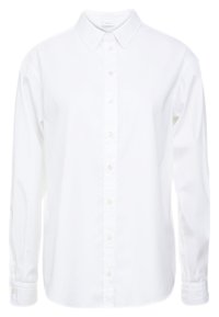 Camicia bianca con colletto realizzata in cotone. Presenta un colletto, maniche lunghe con polsini abbottonati e una patta frontale con bottoni.